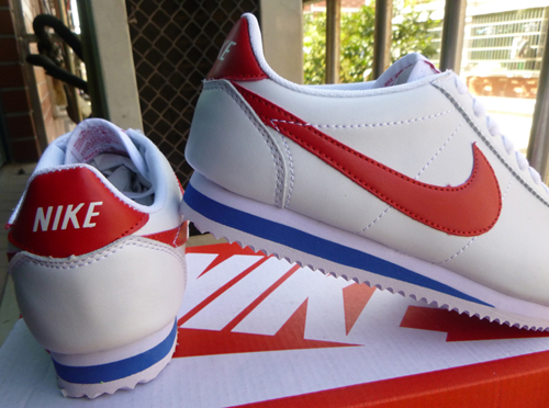 nike cortez mens white and red