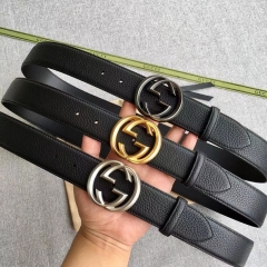 Gucci width 38mm natural leather two side with litchi design   belt